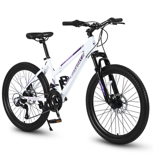 Ecarpat Women's Mountain Bike 24/26 Inch Wheels, 21-Speed Trail Commuter City Mountain Bikes, 15"/17" Carbon Steel Frame Female Bicycles Disc Brakes Front Fork