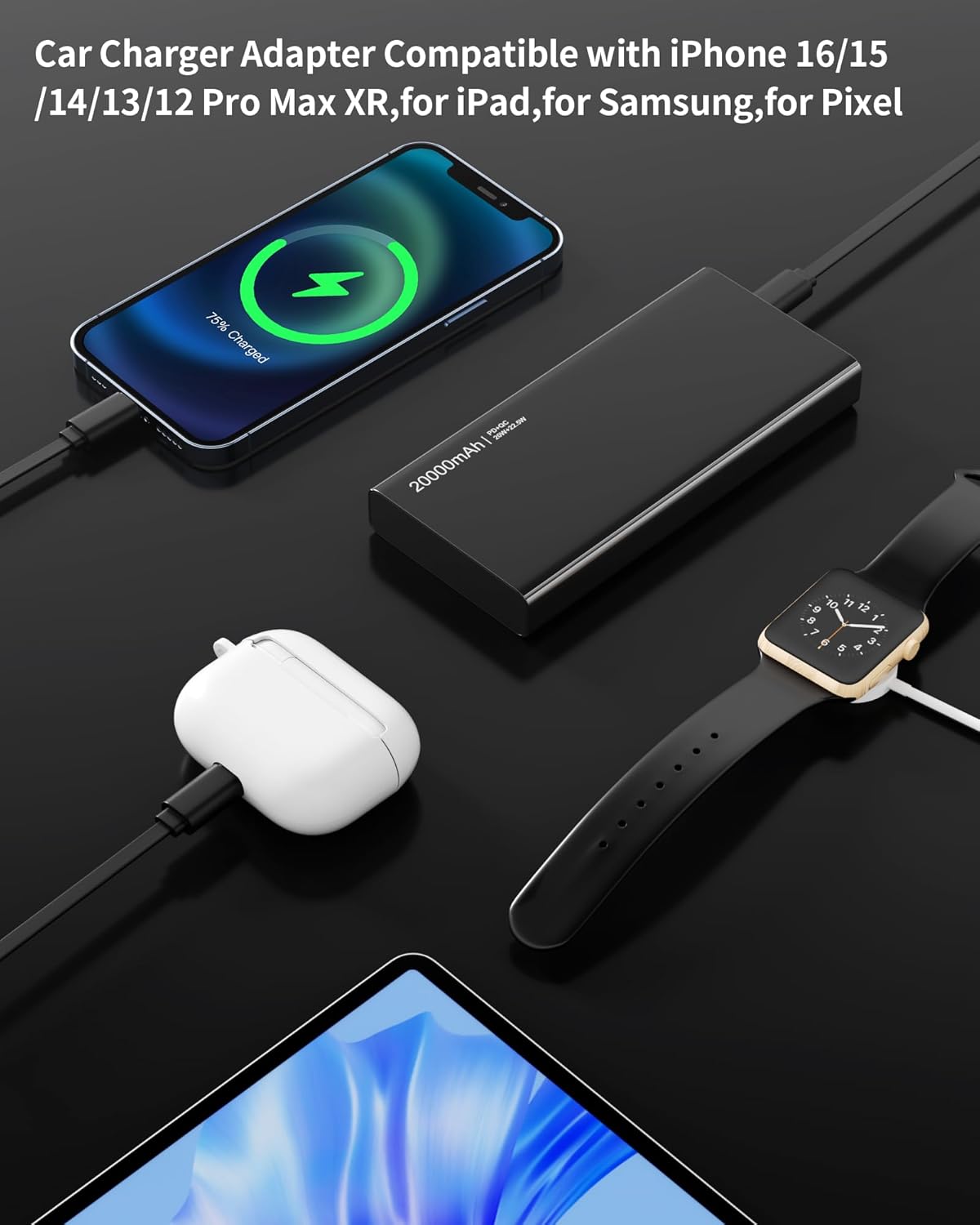 BERTHALESS 4 1 17/16/15/14/13/12/11,Galaxy,Pixel, Retractable Car Charger, in Fast Charging Car Charger with USB-C