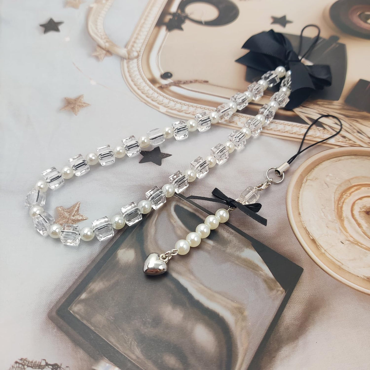 cioatu 2 Pack Phone Charms, Cute Aesthetic Beaded PhoneCharm Strap Phone Lanyard String PhoneChain Accessories for Bag