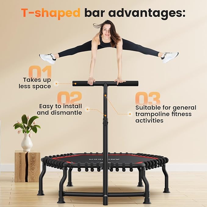 ANCHEER 50" Rebounder Trampoline for Adults- 2025 Foldable Mini Trampoline with Bar- Exercise Trampoline for Adults, Max Load 560lbs, for Indoor/Garden Workout