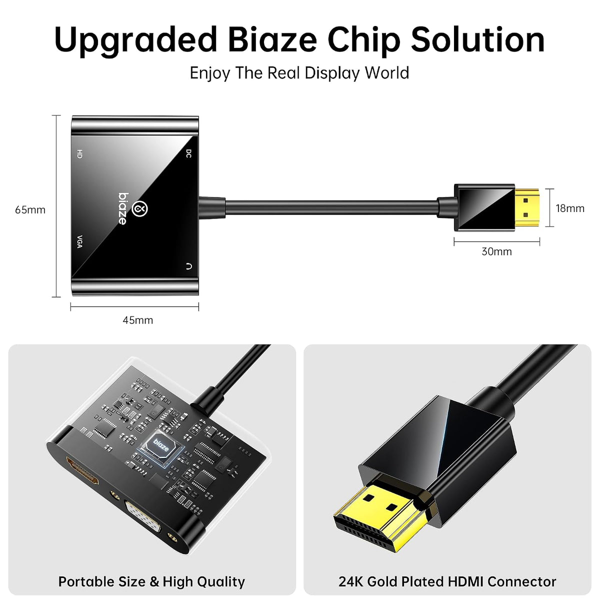 1080P HDMI to VGA and HDMI Adapter, Dual Output Video Converter with Audio, USB-Powered HDMI Splitter for Laptop, TV