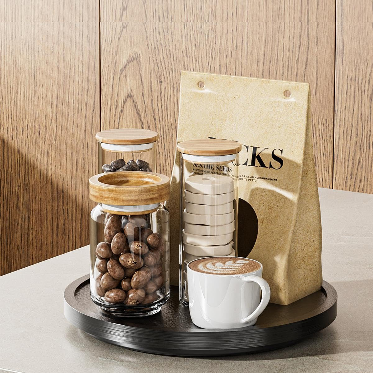 LAMU 11'' Wood Lazy Susan Organizer Turntable for Cabinet, Lazy Susan for Table Top, Pantry, Kitchen, Bathroom, Countertop, Rotating Spice Organizer, Vanity Decor Tray, Pine Wood, Black