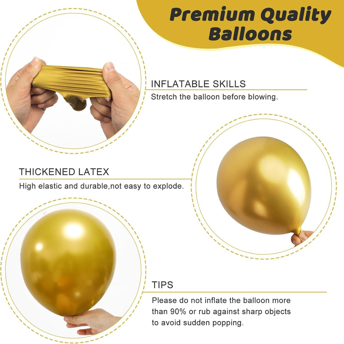 RUBFAC Gold Balloons - 135pcs in Various Sizes for Stunning Garland & Arch Decorations | Birthday & Wedding