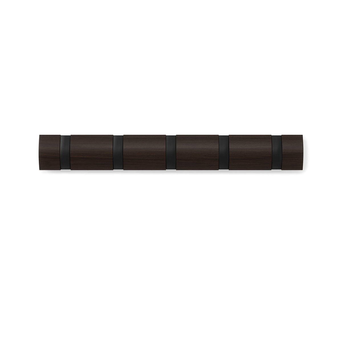Umbra Flip Wall-Mounted Coat Rack with 5 Hooks – Modern, Space-Saving Storage for Hats, Jackets, Bags, Entryway, Mudroom, Closet, Bathroom, Bedroom – Black/Walnut
