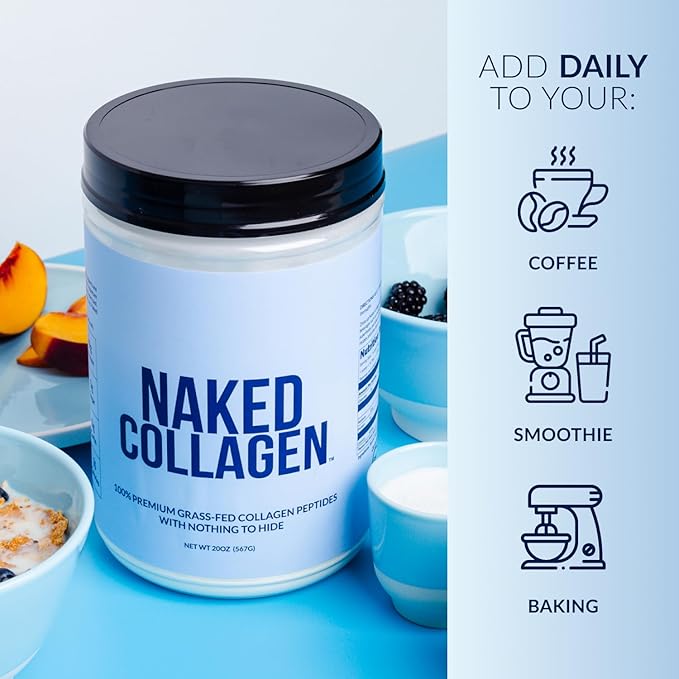 NAKED Collagen Peptides Protein Powder, 60 Servings, Pasture-Raised, Unflavored Grass-Fed Hydrolyzed Collagen Supplement, Paleo Friendly, Non-GMO, Keto, Gluten Free, 20oz
