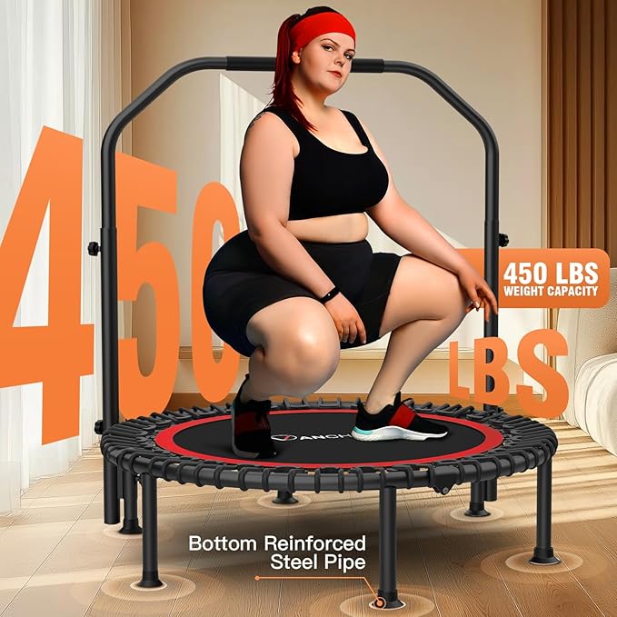 ANCHEER 40"/48" Foldable Rebounder Trampoline for Adults/Kids with Resistance Bands and Bungees, Indoor & Outdoor Mini Trampoline with Bar and Safety Padding - Max Load 450lbs/550lbs