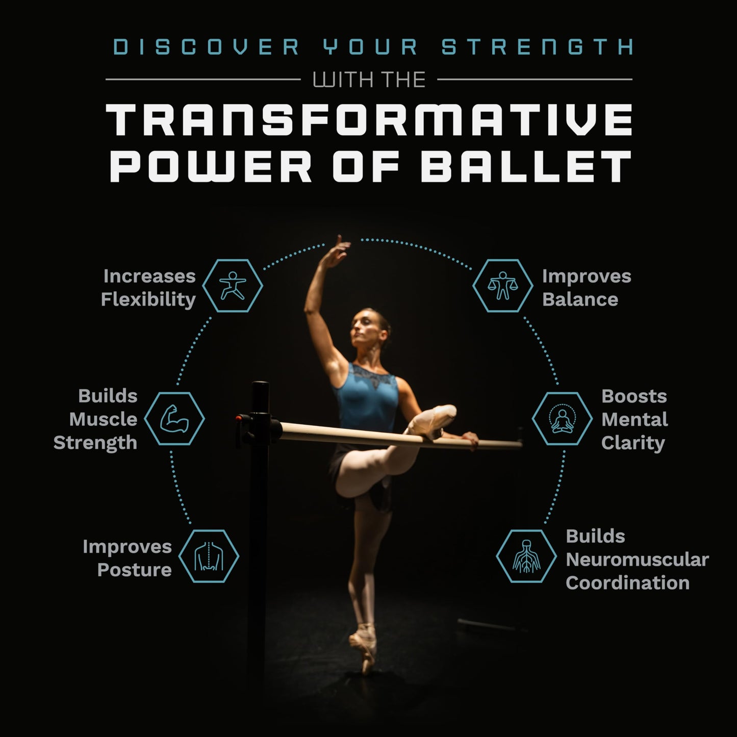 VITA Barre Portable Freestanding Double Ballet Barre, Professional, 6 Ft Bars, Black, Aluminum | Adjustable Height, Made in USA, Home or Gym Exercise Equipment for All Ages | Dance, Fitness, Pilates