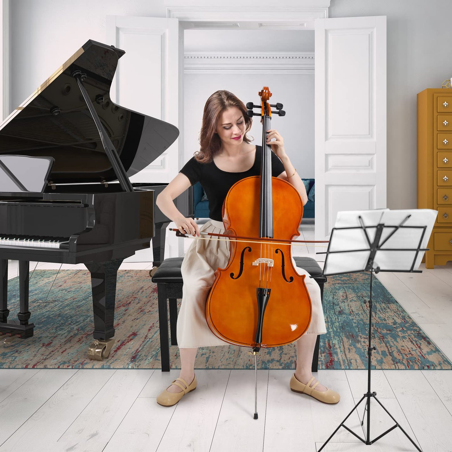 Ktaxon Full-Size Cello, Beginner Cello 4/4, Acoustic Cello Kit with Portable Bag, Bow, Bridge, Rosin, Adults & Kids String Musical Instruments(Nature)