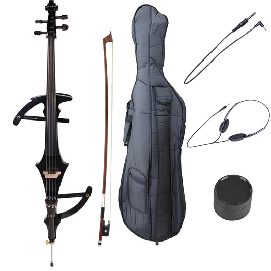 Cecilio CECO-4BK Ebony Electric Silent Metallic Black Cello in Style 4, Size 4/4 (Full Size)