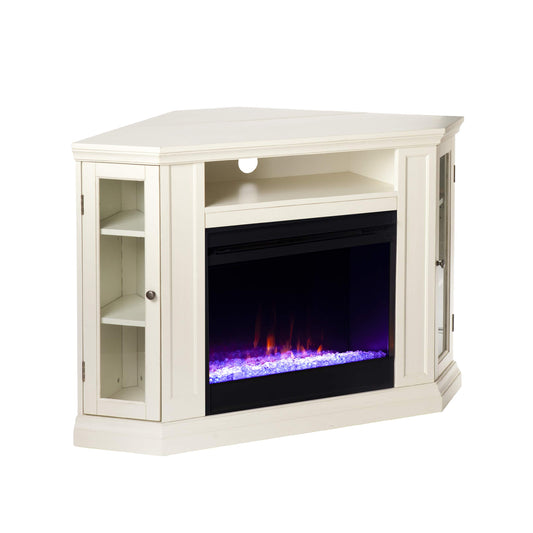 SEI Furniture Claremont Convertible Color Changing Electric Storage Corner Fireplace, Ivory