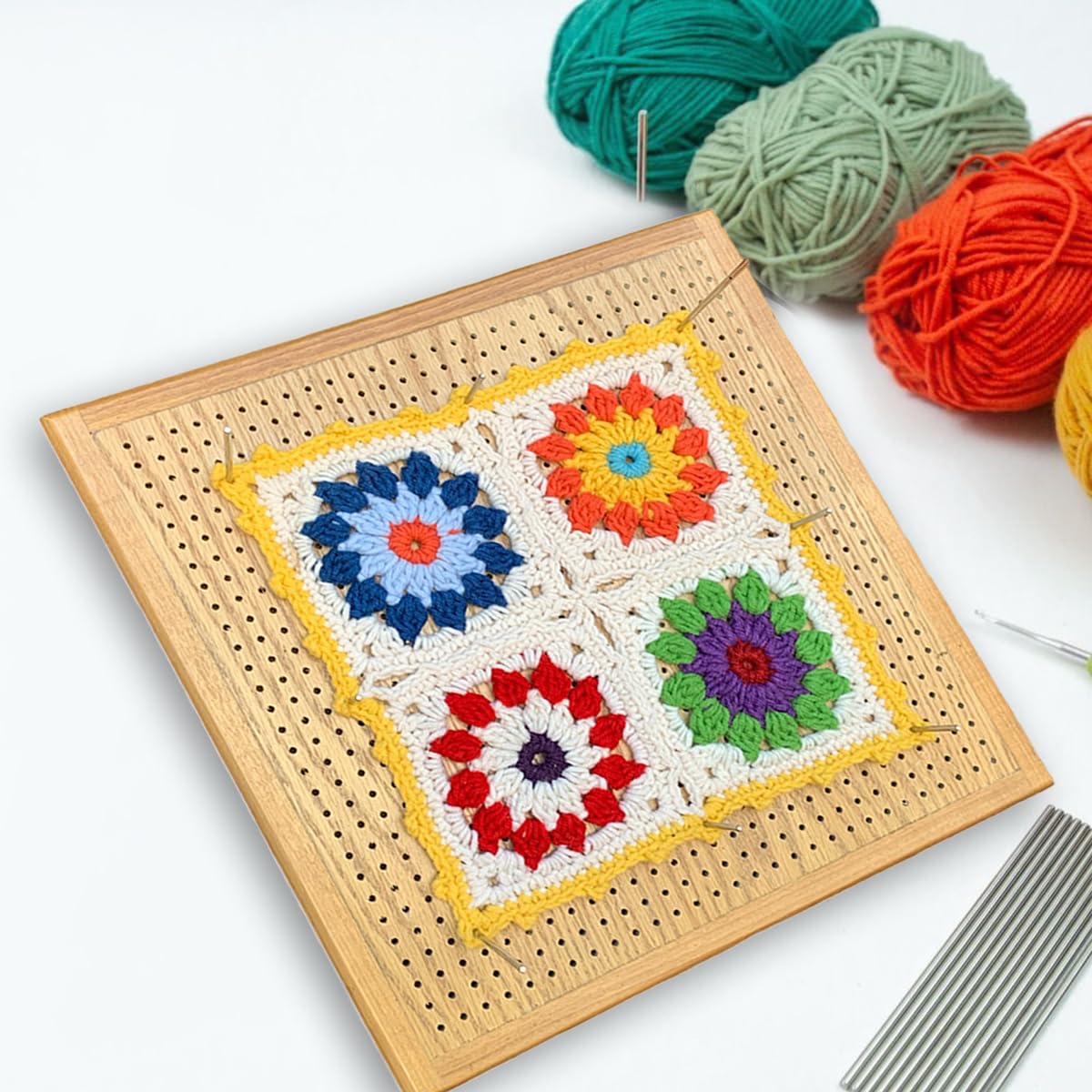 Crafts By KFRod - Top Quality Blocking Board for Crocheting, Christmas Gift, 13 X 13 Inches with Grids Specially Designed Wood Crochet Blocking Board + Including 20 Stainless Steel Pins