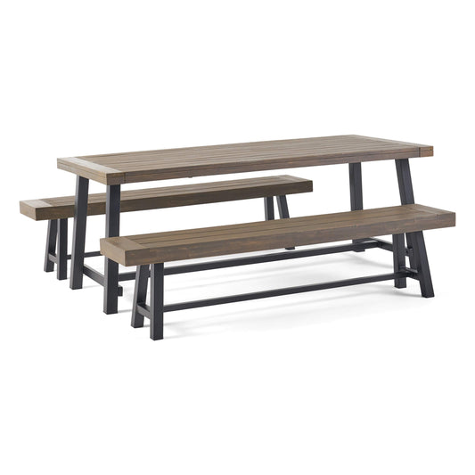 Christopher Knight Home Carlisle Outdoor Acacia Wood Picnic Dining Set, Gray and Rustic Metal