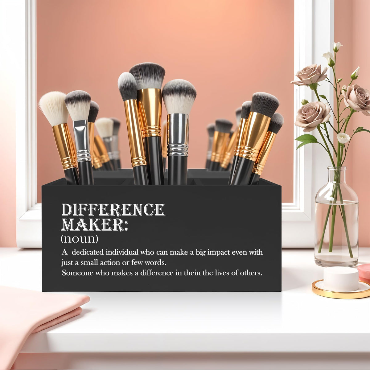 FITIE Difference Maker Gift Pencil Pen Holder for Desk, Appreciation Thank You Gifts for Coworkers Employees Boss Teacher Mentor Wooden Pencil Holder Organizer for Home Office Desk Accessories