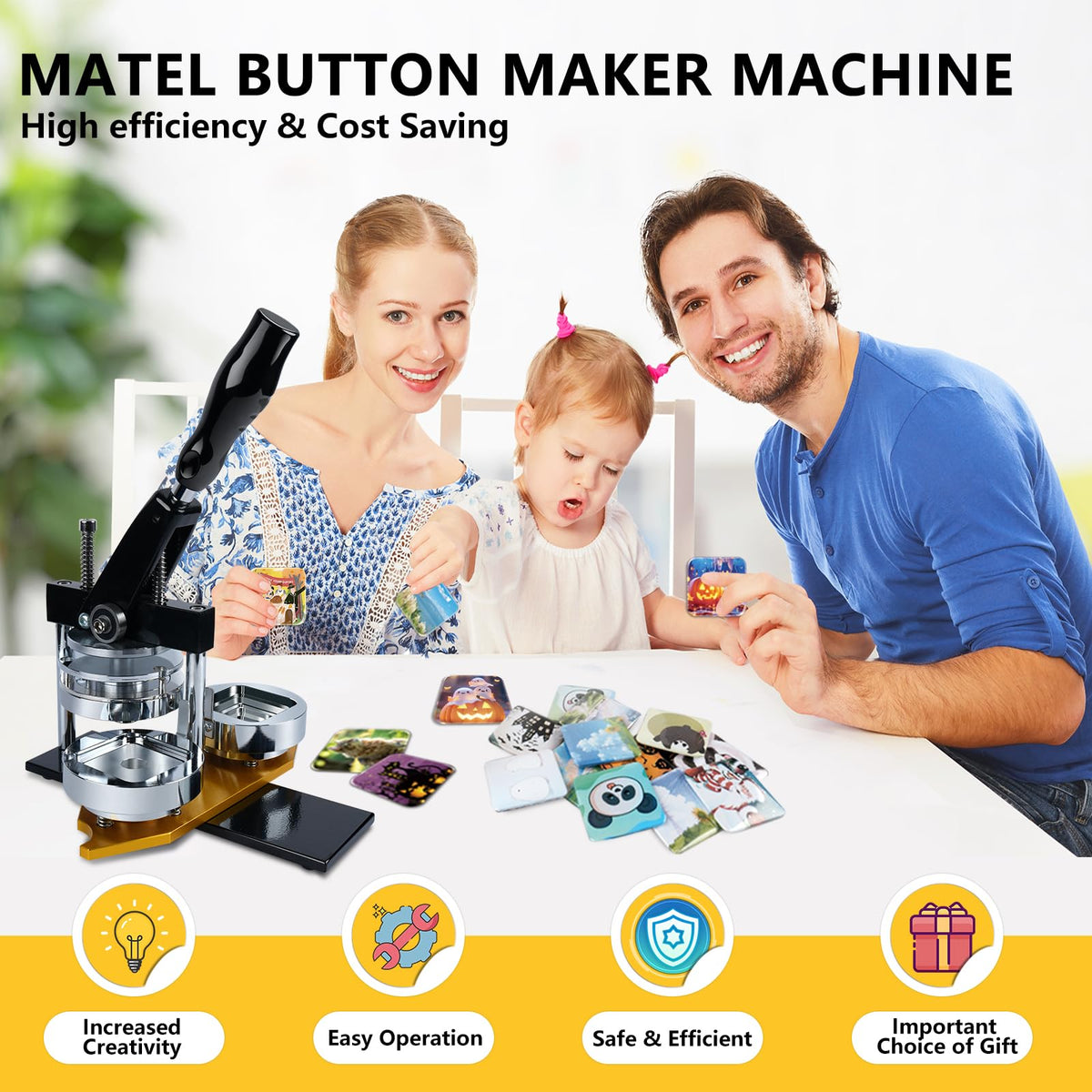 Happizza Fridge Magnet Button Maker Machine,1.97 in/50mm Metal Square Pin Maker Machine for Refrigerator Magnet,DIY Pin Badge Button Press Kits with 100 Sets Badge Supplies