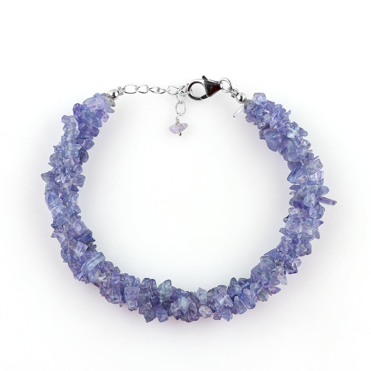 CRYSTALIS Natural Tanzanite Beads Braided Rope Bracelet, Chips Nuggets Beaded Gemstones, Chakra Healing Stones, Gift Giving Womens Jewelry, 925 Sterling Silver Bracelet 8 inch