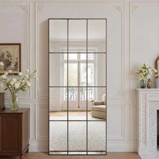 Anpark Windowpane Mirror Full Length 71"x30" Wall Mounted Mirror Faded Bronze Frame Vintage Distressed Art Pane Leaning Hanging Wall for Home Decor in Living Room Bedroom Hallway Entrance