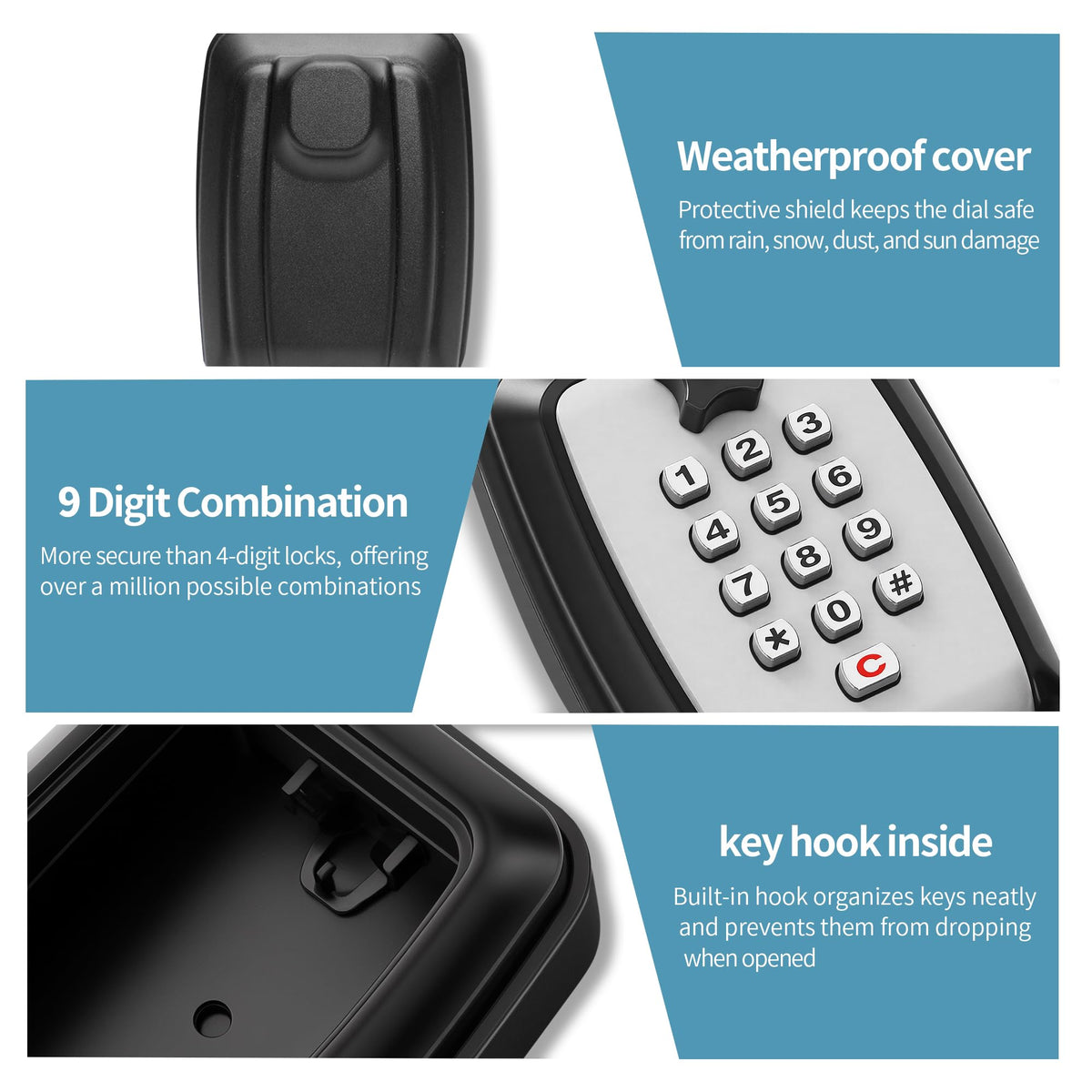WJYMRO Key Lock Box With Code, Large Capacity 9 Digit Combination Lock Box Wall Mount, Outdoor Weatherproof Security Safe for Homes, Garages, Offices, Realtors