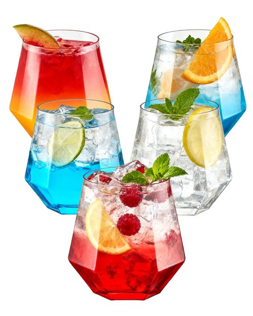 BESTSTAR 40 PCS Clear 12 Oz Plastic Wine Whiskey Glasses, Diamond Stemless Unbreakable Disposable Wine Glasses for Parties, Ideal for Weddings, Christmas, Halloween,Holidays,pool party,Daily Use