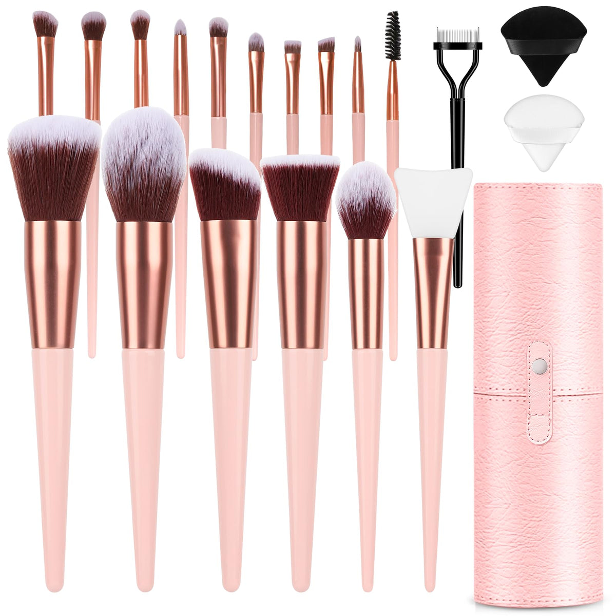 Makeup Brush Set, 17PCs Makeup Brushes with Foundation Eyebrow Blending Concealer Blush Eyeshadow Contour Lash Powder Brush, Make Up Brushes Kit with Organizer Travel Case (Medium, Pink)