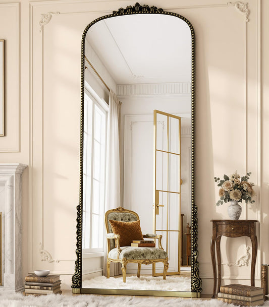FlyEcho Antique Full Length Mirror 71" x 32", Antique Bronze Arched Large Vintage Mirror in Baroque Style with Tempered Glass, Freestanding for Bedroom, Living Room, Cloakroom