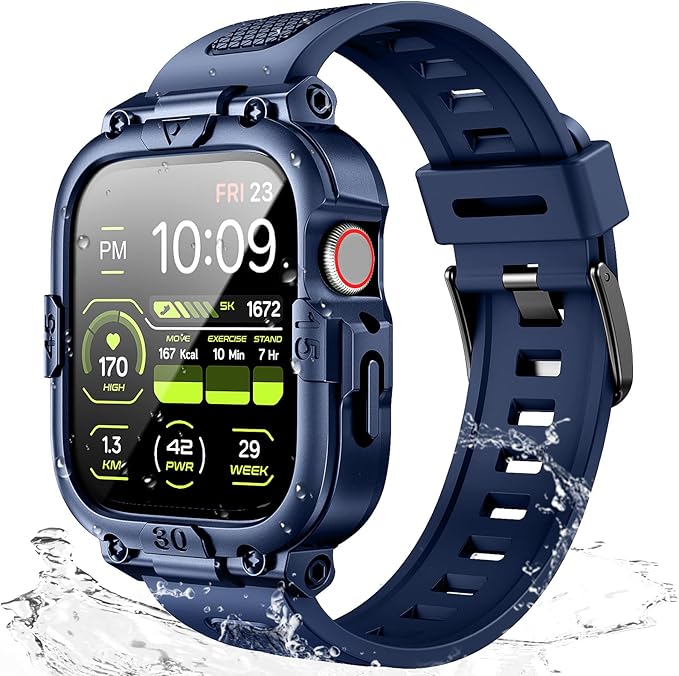 Dsytom Waterproof Case with Band Compatible for Apple Watch Band 46mm 45mm 44mm 42mm(S11/10) 41mm 40mm for Men,Rugged Smartwatch Strap with Built-in Tempered Glass Screen Protector for iWatch Series 11/10/9/8/7/6/5/4/SE