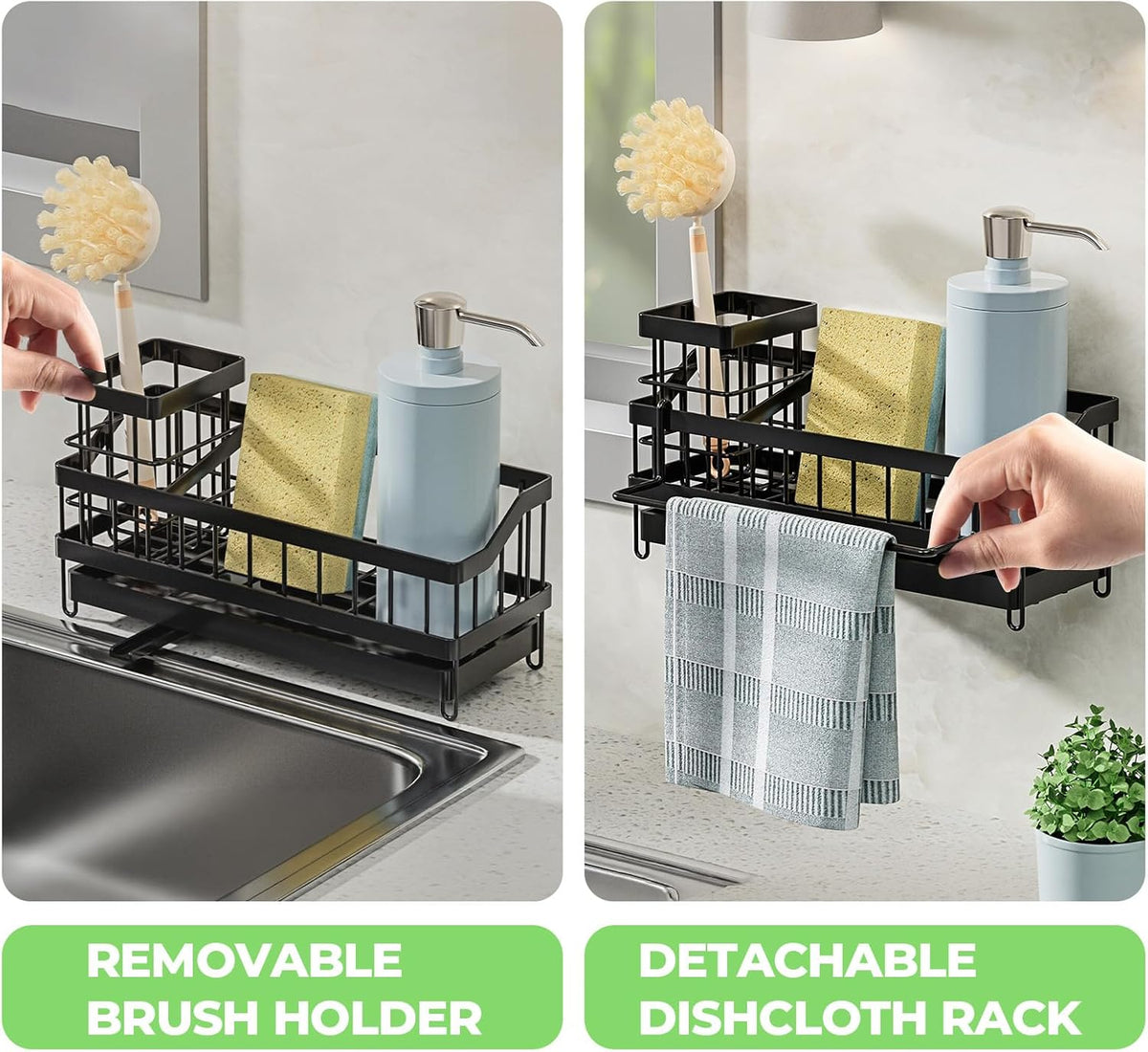 Skiennix Sink Caddy Organizer - Wall-Mounted Sponge Holder & Brush Storage - Rustproof 304 Stainless Steel