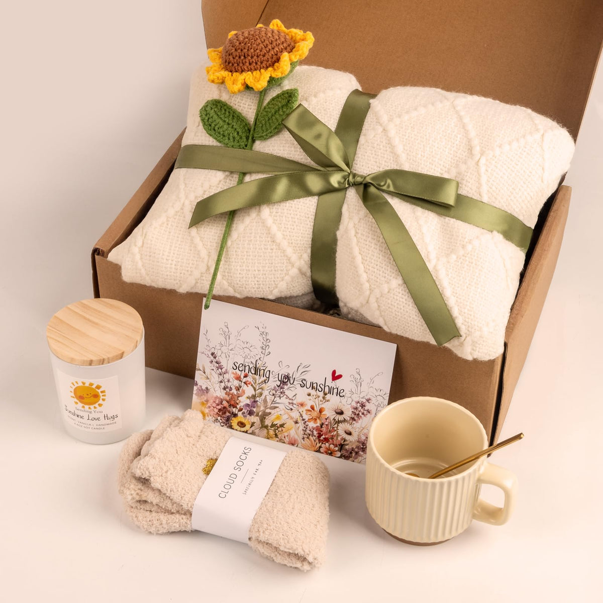 Anforsun Sending Sunshine Sunflower, Thinking of You Care Package Unique Gift Baskets for Women, Best Friend Birthday and Get Well Soon