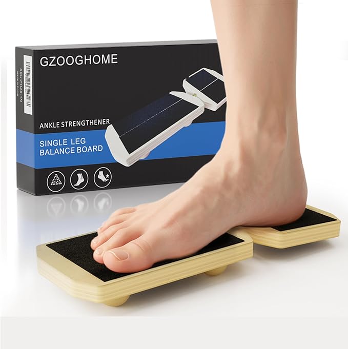 Single Leg Balance Board - Ankle Strengthener for Sprained, Wood Foot Trainer with non-slip pads for Plantar Fasciitis Relief, Posture Correction, Calf Stretching and Balance