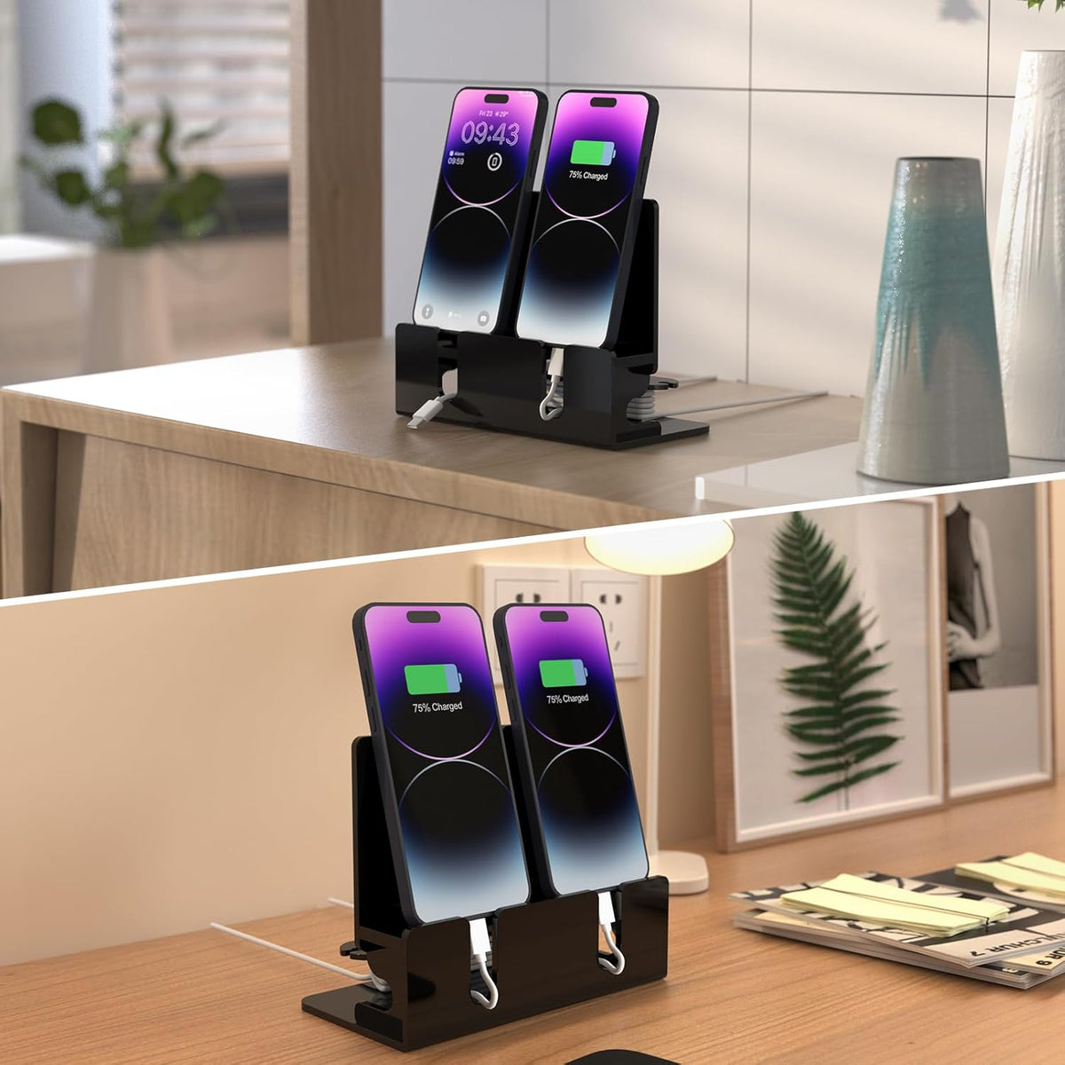 CaSZLUTION 2 Dual Phone Holder Organizer Stand for Phones, Acrylic Desktop Universal Mobile Phone Docking Station