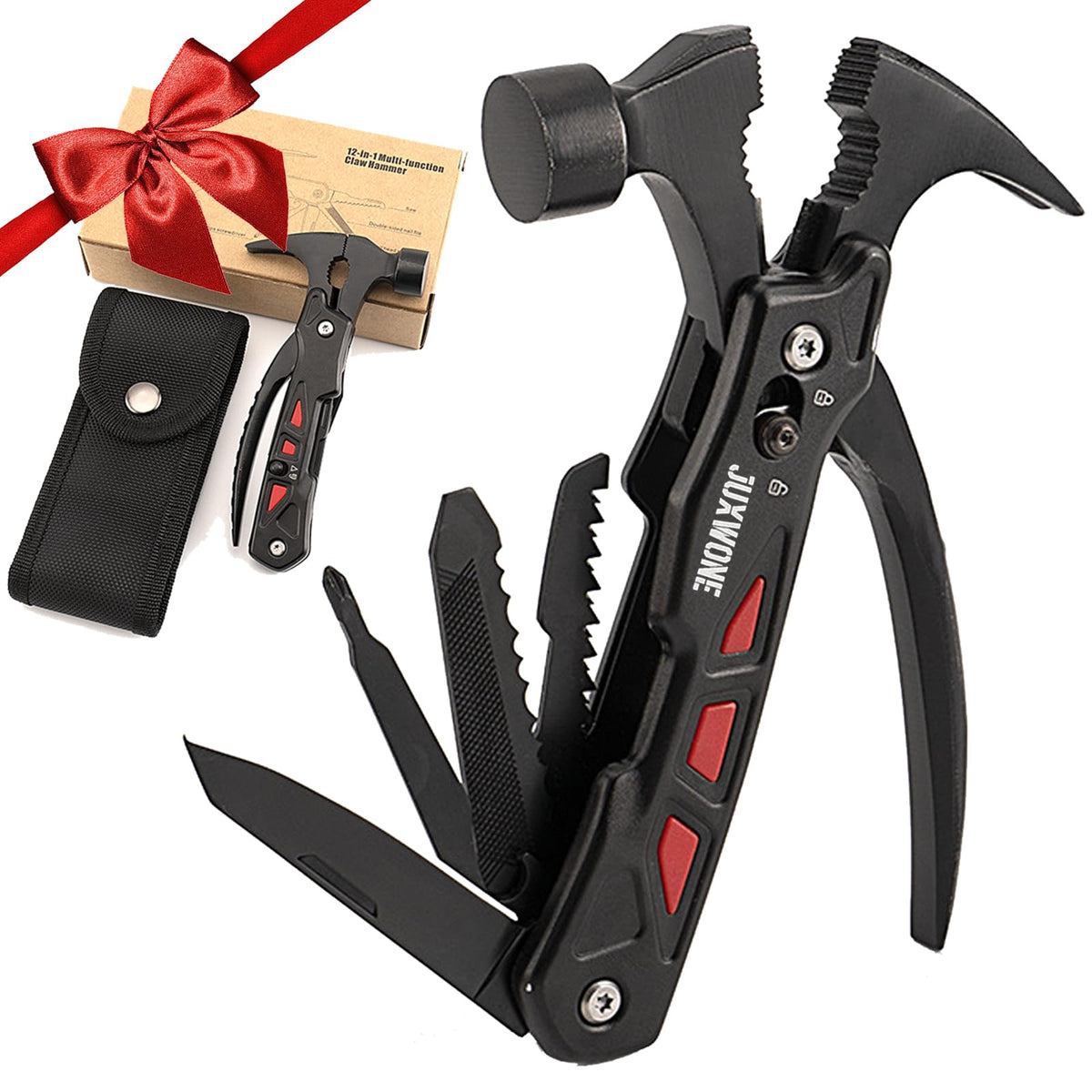 Unique Gift, Pocket Knife Multitool, Hammer 12-in-1, Folding Knife, Outdoor Survival Gear, Camping Multi-tool, Pliers, Knives, Saw, Screwdriver, with dual safety locks, with Nylon Sheath