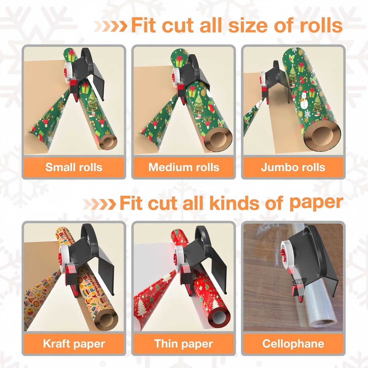 Wraprocut Wrapping Paper Cutter & Tape Dispenser - 2-Pack with 4 Tapes for Easy Holiday Gift Wrapping