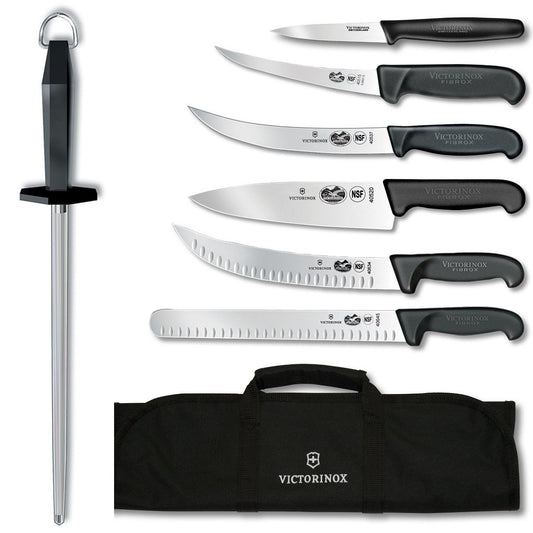 Victorinox - Swiss Army Cutlery Fibrox Pro Ultimate Competition BBQ Set, Knife Roll, 8-Piece, Black