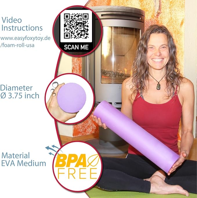 Small Size Medium Density EVA 4 Inch Foam Roller for Back &Leg Pain; Sore Muscle Recovery; Trigger Point Massage Roller Ø3.75x18inch Physical Therapy; Helps as Spine Cracker Stretcher