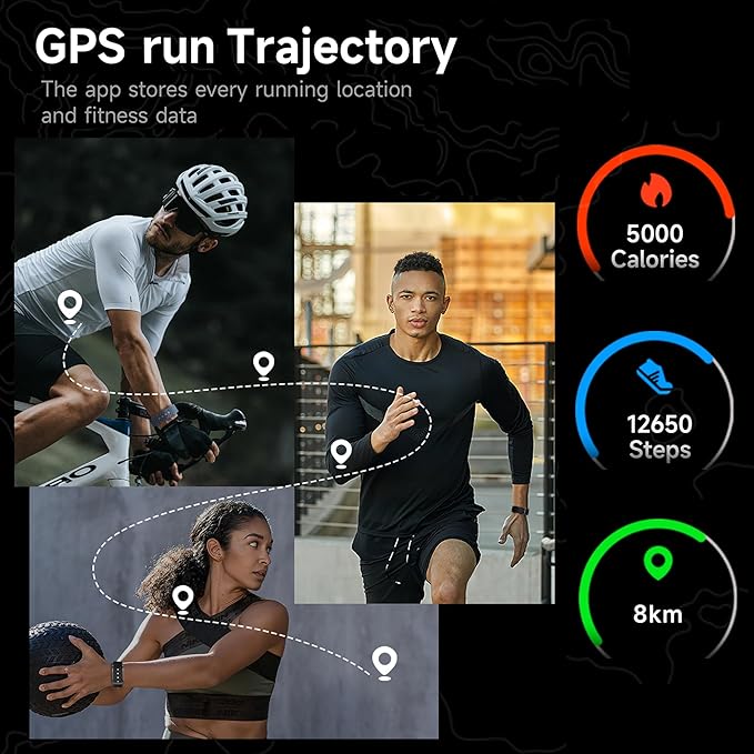Fitness Activity Tracker, Wearable Health Tracker Wristband Measures Heart Rate, Sleep, Stress, Automatic Health Data Measurement All Day, 120+ Exercise Modes, Wearable Health Tracker with GPS