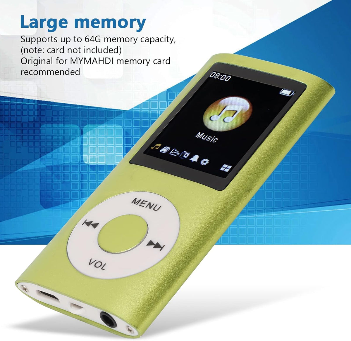 BAFOVY MP3 1.8 Inch Portable Player with LCD Screen, Slim Design Lossless Sound Music Player for Outdoor and Daily Use