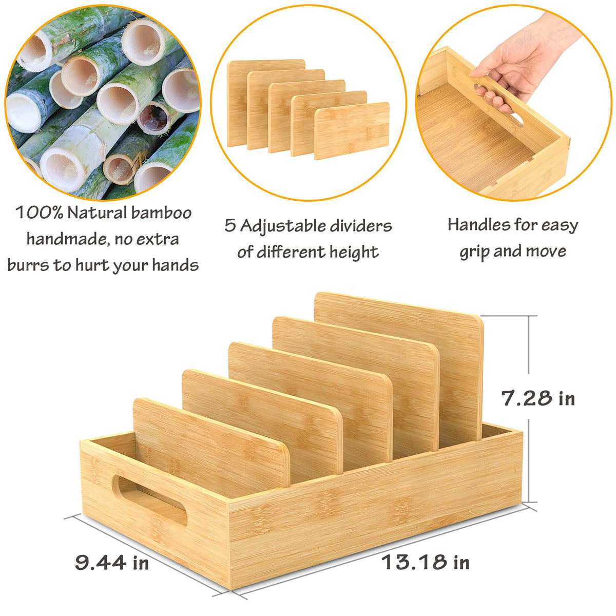 Retro Shaw Bamboo Food Container Lid Organizer with Adjustable Dividers for Cabinet, Lid Organizer for Plastic Lids and Covers Kitchen Storage and Organization