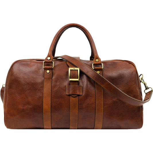 Time Resistance Leather Duffle Bag - Full Grain Leather Travel Bag for Men and Women - Carry-On Duffel Bag (Cognac)