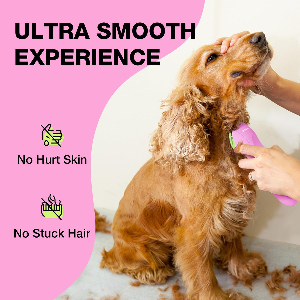 Petopia Dog Clippers for Grooming - Low Noise Electric Dog Trimmer Cordless Rechargeable Dog Hair Clippers, 3-Speed & LCD Dog Grooming Kit for Dogs Cats Pets (Pink)