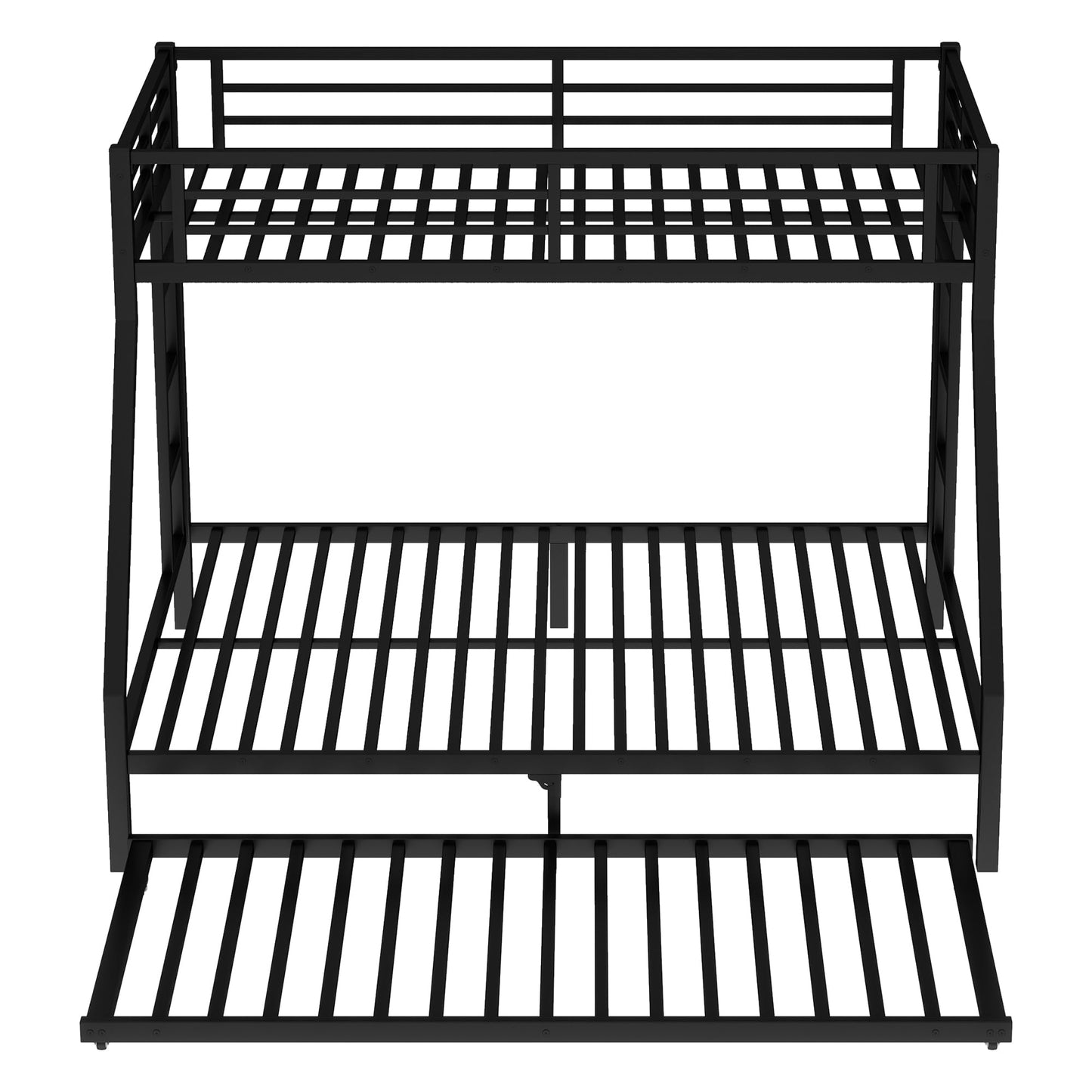 FammyLoft Twin XL Over Queen Bunk Bed with Twin Size Trundle, Heavy Duty Bunk Beds for Adults, Metal Bunk Bed Frame with Safety Guardrails & 2 Side Ladder, Space Saving Frame, Black