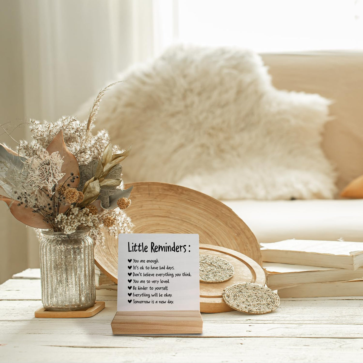 grapehiker Little Reminders You are Enough Desk Plaque Sign with Stand,Dorm Signs for College Girls, Inspirational Signs Decor for Office Dorm Desk,Back to School Gifts for College Students Girls Boys