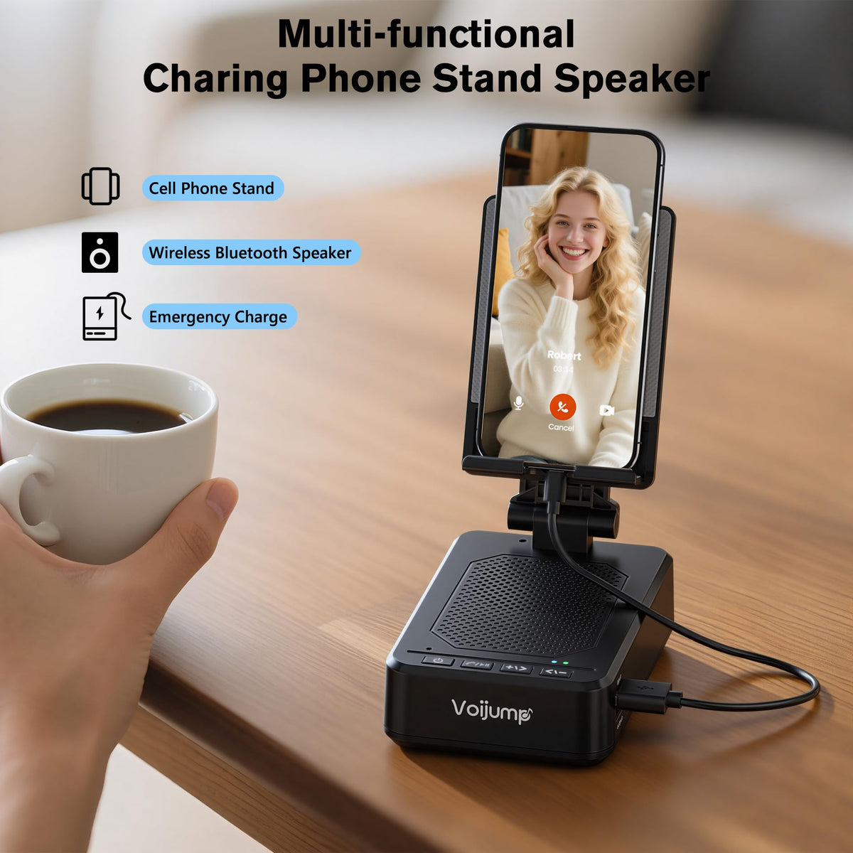 Cell Phone Stand with Wireless Bluetooth Speaker and Charging, Anti-Slip Base HD Surround Sound, Perfect for Home/Outdoor, Phone Holder Compatible with iPhone/ipad/Samsung Galaxy, Gifts for Men Women