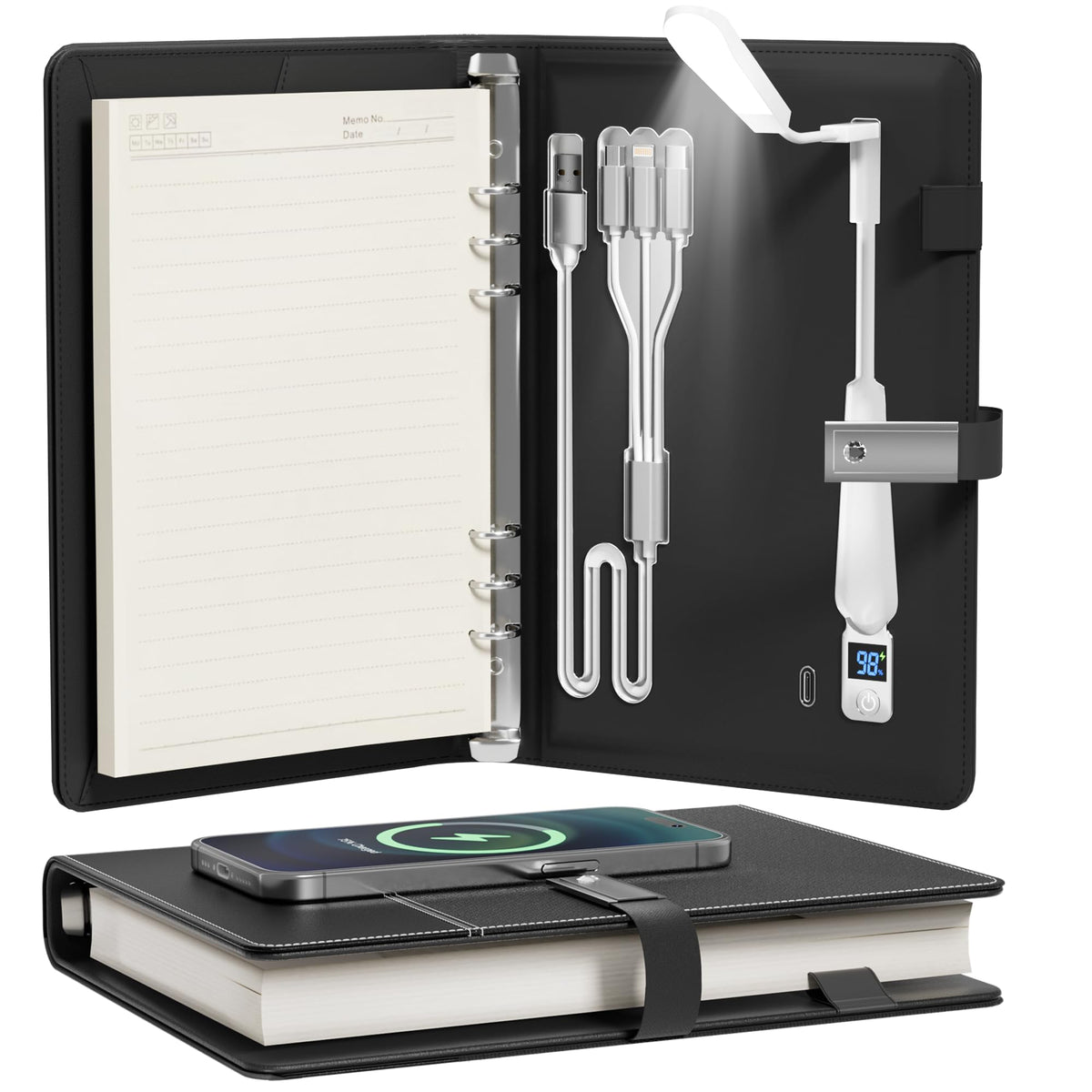 Electmagic 2026 Planner,Personalized Notebook with Power Bank &15W Wireless Charger,Travelers Notebook with Light, Refillable Notebook,Professional Notebook for School.