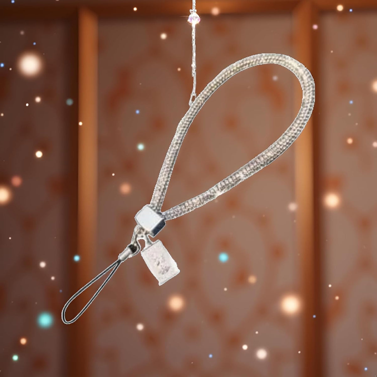 Calsgkspray Silver Short Crystal Phone Lanyard Full Diamond Pendant Wrist Strap Bling Wristlet Keychain Strap for Women