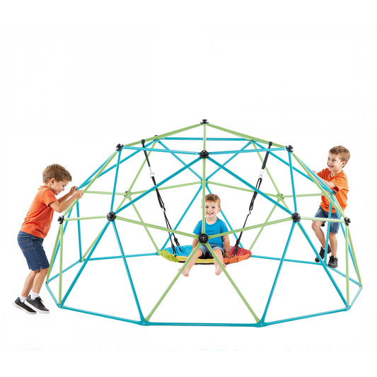 VEVOR Climbing Dome, 10FT Geometric Dome Climber with Saucer Swing, 1000LBS Loading Kid's Jungle Gym Playground, Easy-Assembly Outdoor Backyard Climbing Equipment for Boys Girls 3 to 10 Years Old