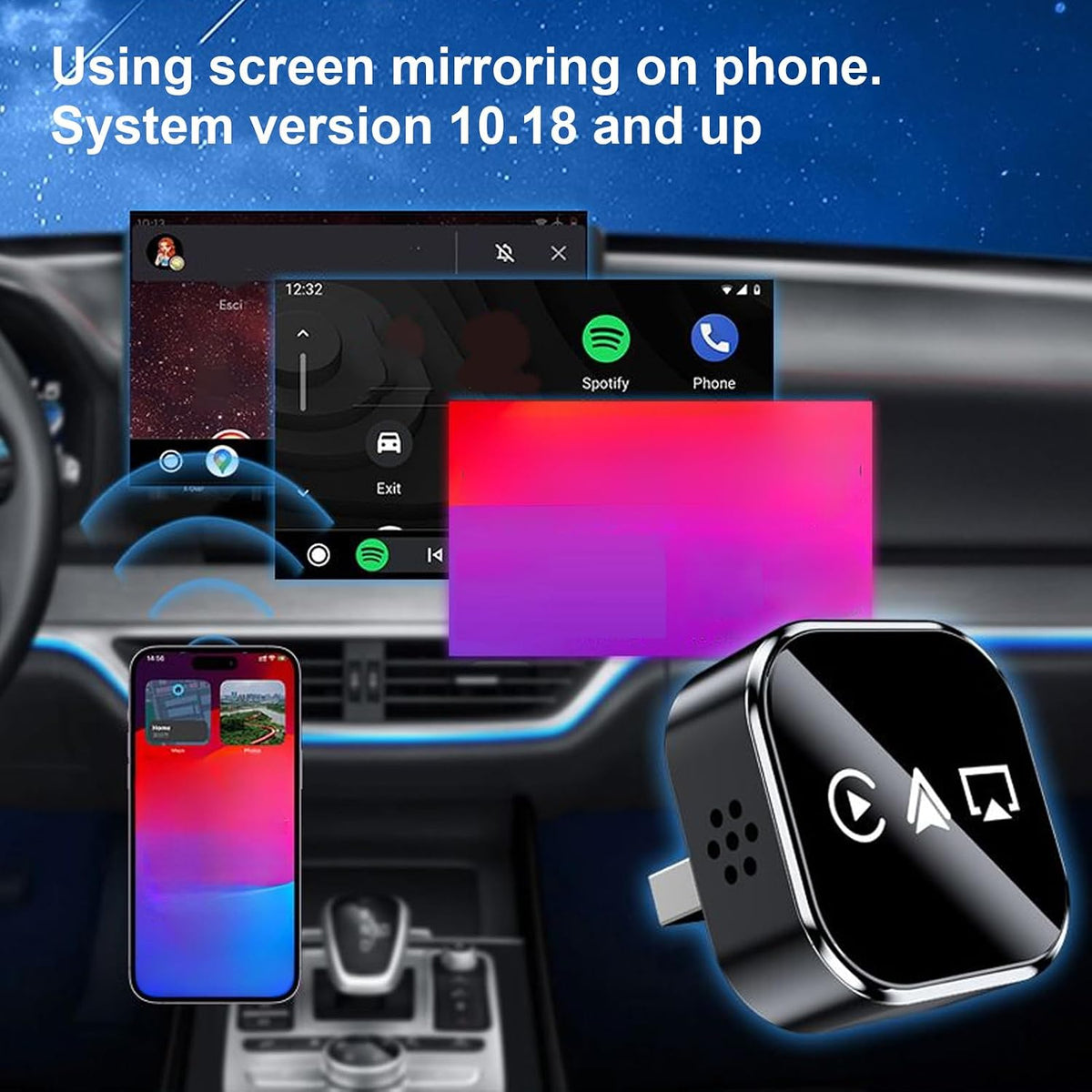 Generic Car Screen Mirroring - Wired Wireless Adapter, Device Player with Connection, Media Casting Tool, Vehicle