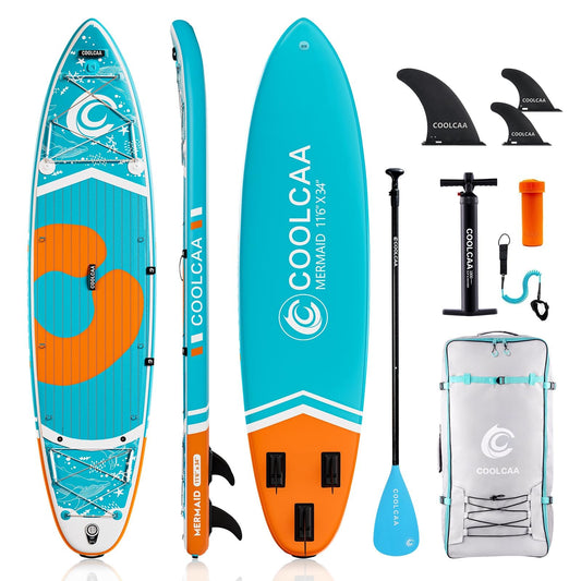 COOLCAA Mermaid 11'6" Inflatable Stand-Up Paddle Board, 460Lbs Capacity SUP Board with 34'' Extra Wide, Fishing Paddleboard with Accessories & Bag for Adults Youth (Seabed)