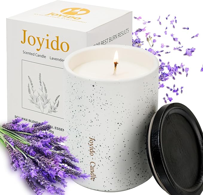 14OZ Lavender Scented Candle - Aromatherapy Candles with Lid - Soy Candles for Home Scented - Ceramic Jar Candles Decorated with Gold Dust for Bedroom Kitchen Home Decor, Housewarming Party
