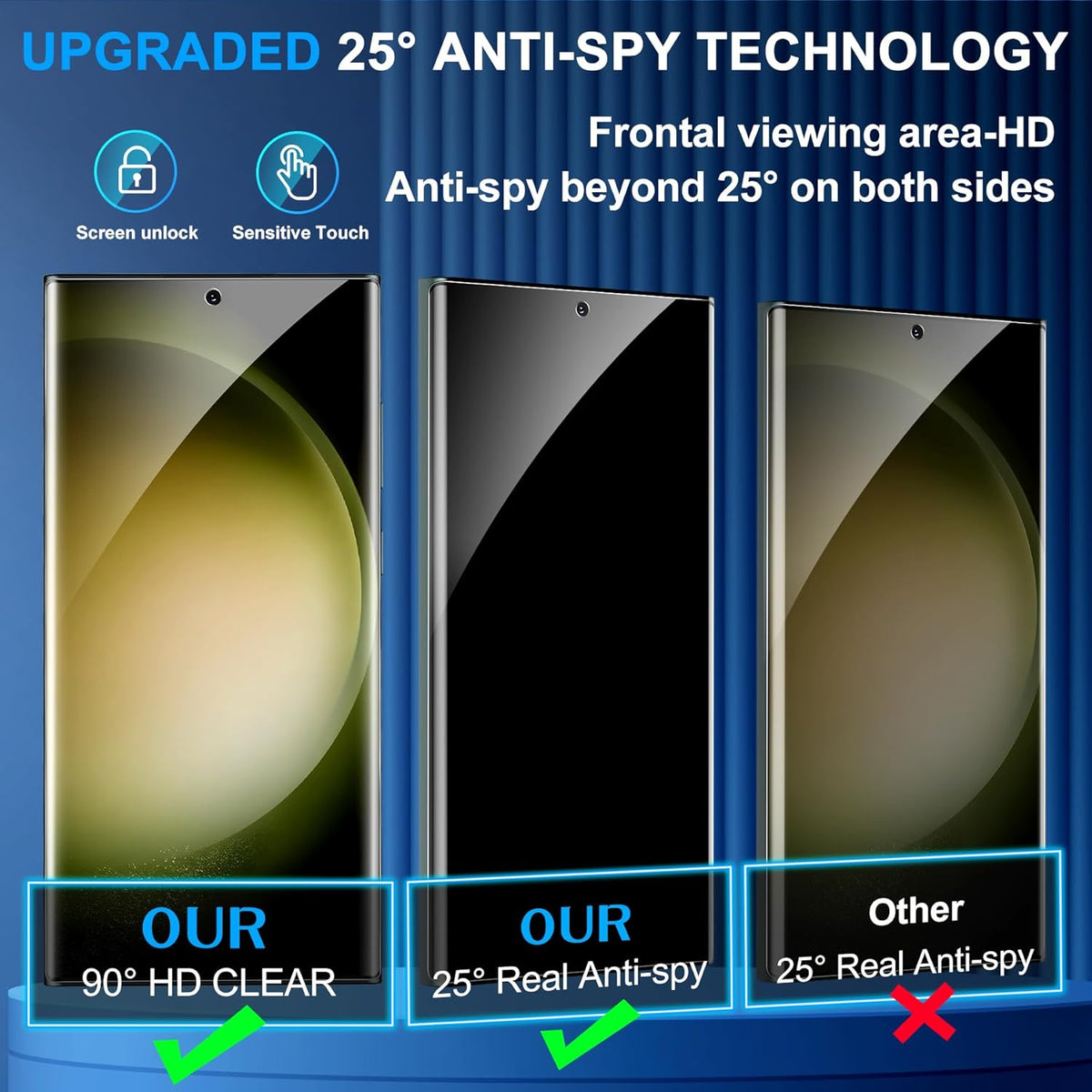 Arshek [2+2 Pack] S23 9H 3D S23 5G Galaxy Ultra Privacy Screen Protector, Tempered Glass, Ultrasonic Fingerprint