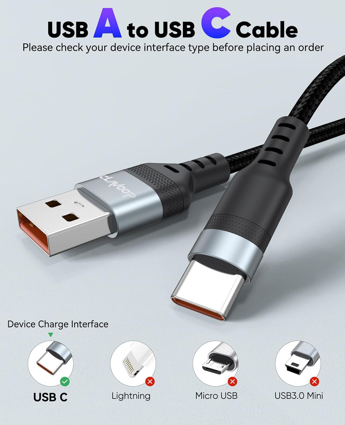 25ft 12W, 2.0 25 480Mbps 17/16/15, S25/24/23, XL/2/3/4XL, V30, USB C Cable Fast Charging Extra Long USB A to USB-C