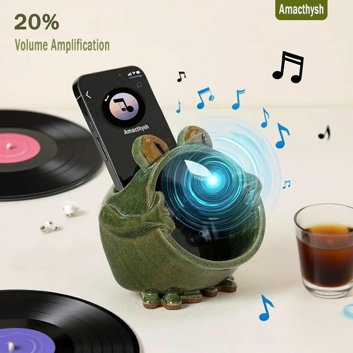 Amacthysh Cell Phone Stand with Sound Amplifier,Frog Amplifying Phone Speaker, Ceramic Desktop Cell Phone Speaker